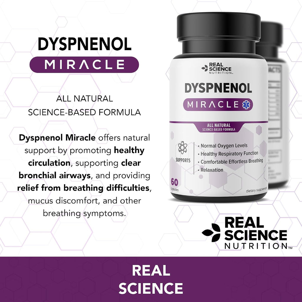 Real Science Dyspnenol - Suplemento Natural de Apoyo Pulmonar con Vinitrox y GABA, 60 Cápsulas