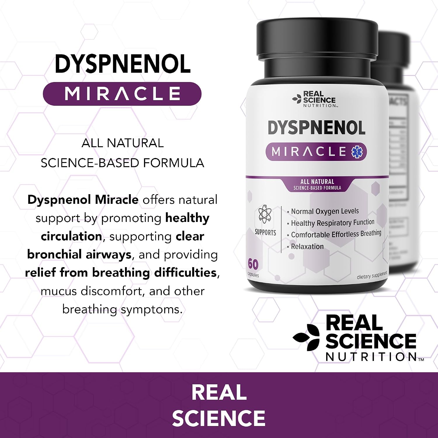 Real Science Dyspnenol - Suplemento Natural de Apoyo Pulmonar con Vinitrox y GABA, 60 Cápsulas