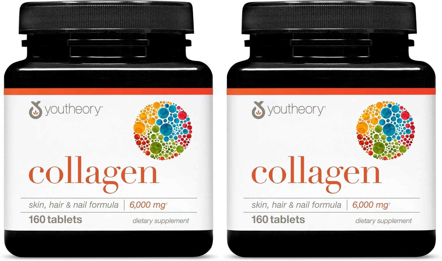 Youtheory Advanced Collagen con Vitamina C - 6,000 mg de Péptidos de Colágeno Hidrolizado - 160 Tabletas