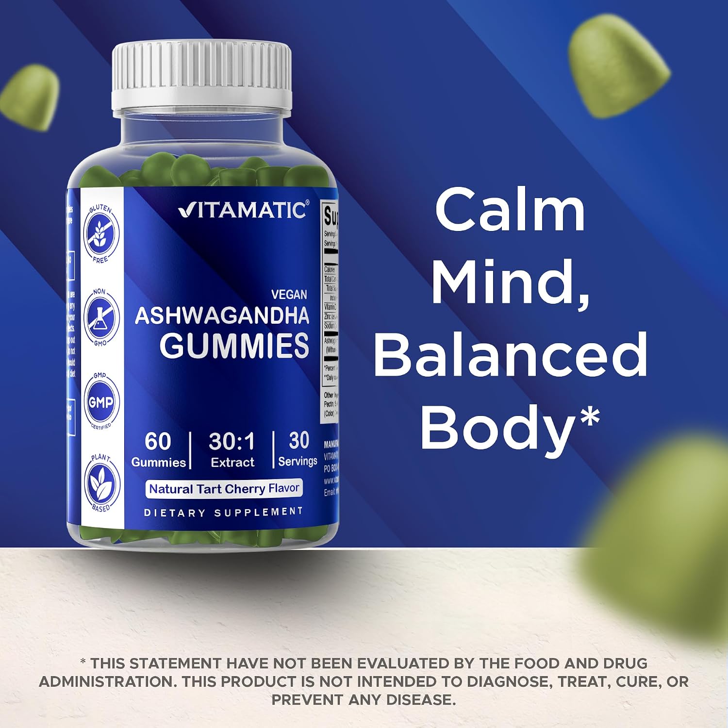 Vitamatic Ashwagandha 30:1 Extract 50 mg – Gominolas Veganas con Withanólidos – 60 Unidades