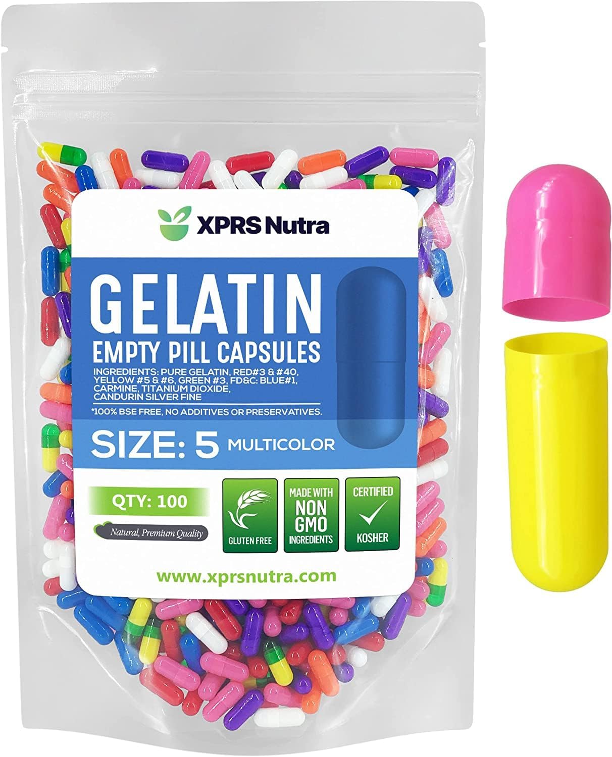 XPRS Nutra Cápsulas Vacías Tamaño 5 - 500 Unidades Cápsulas de Gelatina Muy Pequeñas - Cápsulas para Rellenar DIY - Cápsulas de Gel para Suplementos de Vitaminas (Naranja)