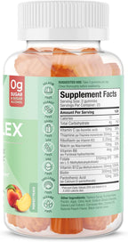 SUKU Gomitas de Complejo B con Vitamina C – Sin Azúcar, Vegano, 8 Vitaminas B, Sabor Melocotón (50 Gomitas)