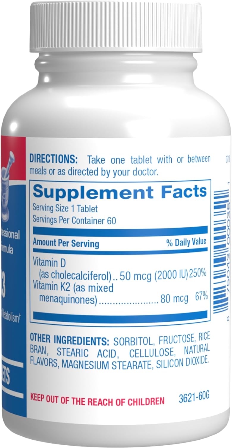 Anabolic Laboratories Vitamina D3 K2 Masticable - 2000UI D3, 80mcg K2, Sabor Canela (60 Comprimidos)