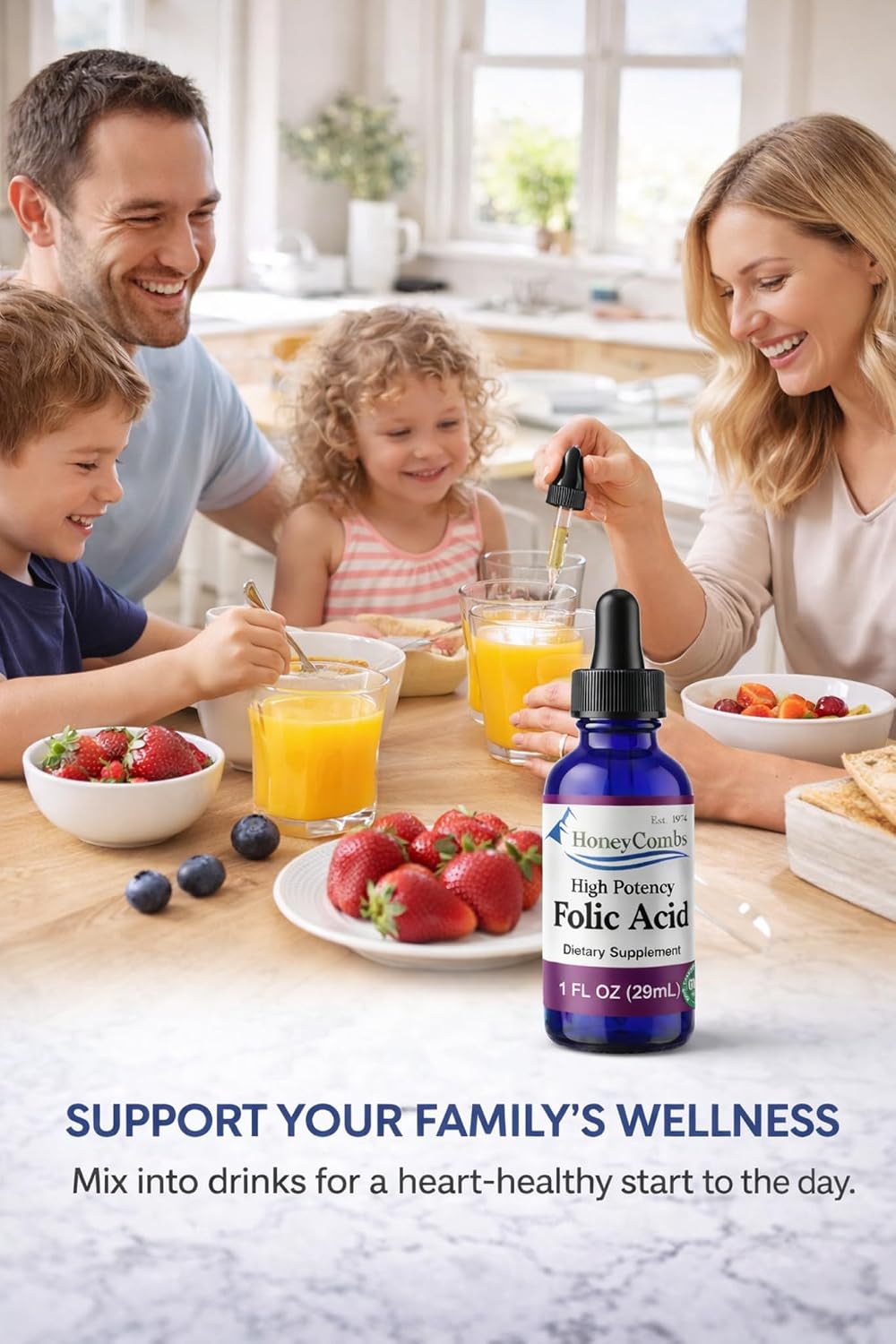 HoneyCombs Gotas de Vitamina B9 (Ácido Fólico) – Suplemento Líquido de Folato, 30 ml