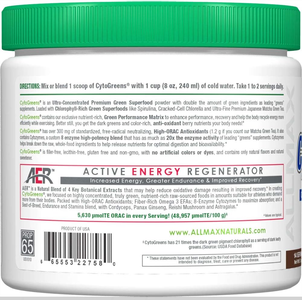 ALLMAX CytoGreens Super Greens en Polvo, Chocolate, 14 Servicios