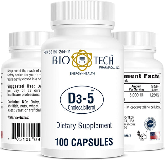 Bio Tech Vitamin D, 5000 UI, 100 Cápsulas