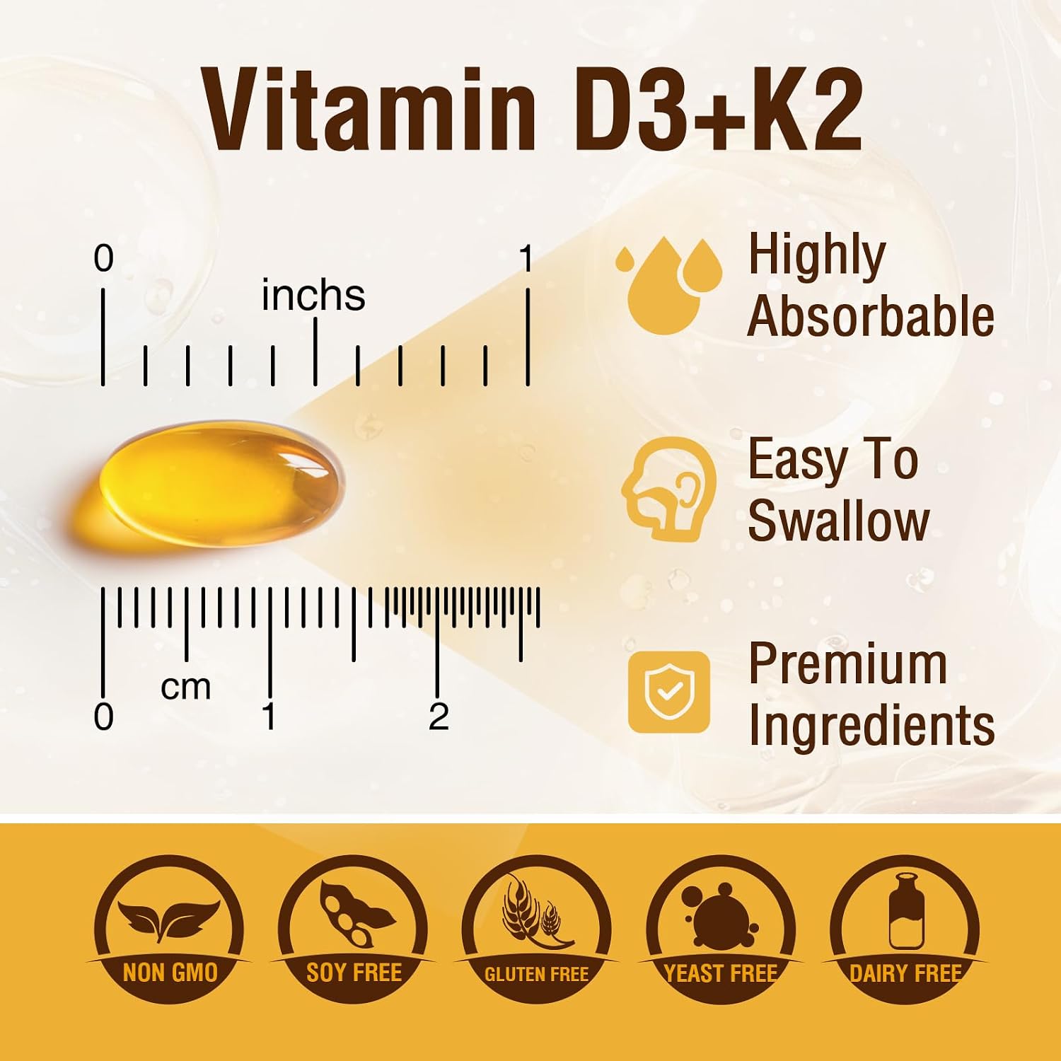 NUTRI POTENTIA Vitamina D3 + K2 con Aceite MCT, 5000 UI D3 y 100 mcg K2 (MK-7), 90 Cápsulas Blandas