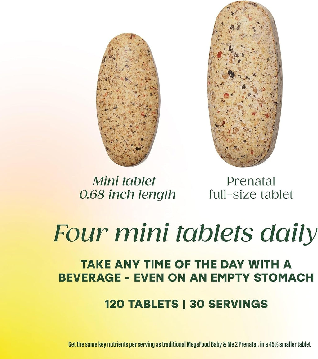 MegaFood Baby & Me 2 Prenatal Multi Minis - 120 Tabletas - Vitaminas Prenatales con Colina y Metil Folato