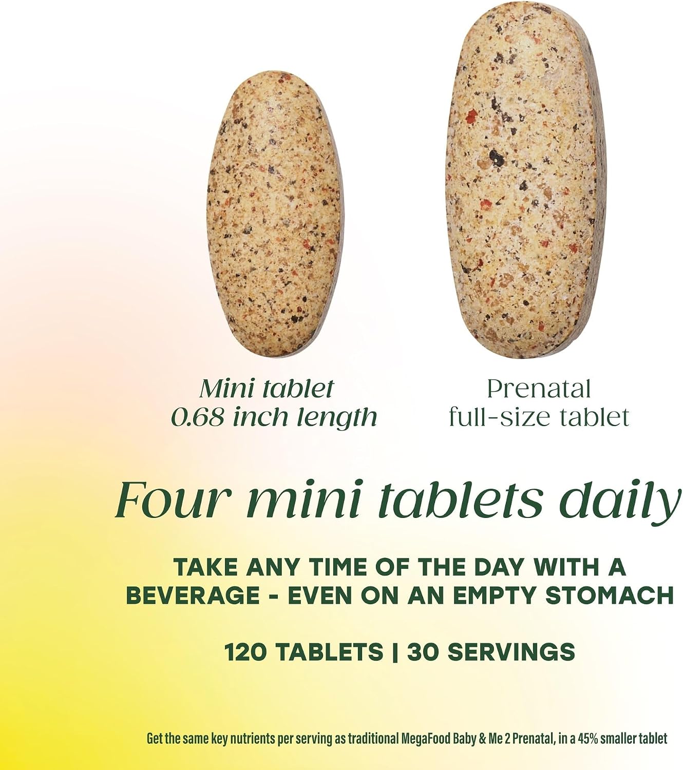 MegaFood Baby & Me 2 Prenatal Multi Minis - 120 Tabletas - Vitaminas Prenatales con Colina y Metil Folato