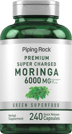 Piping Rock Moringa Oleifera - 240 Cápsulas - Extracto de Hoja de Alta Potencia - Sin OGM y Sin Gluten