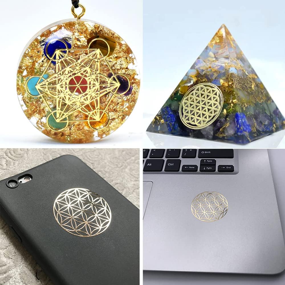 Pegatinas Metálicas de Orgonita Flower of Life - 15 Piezas (Plateado)