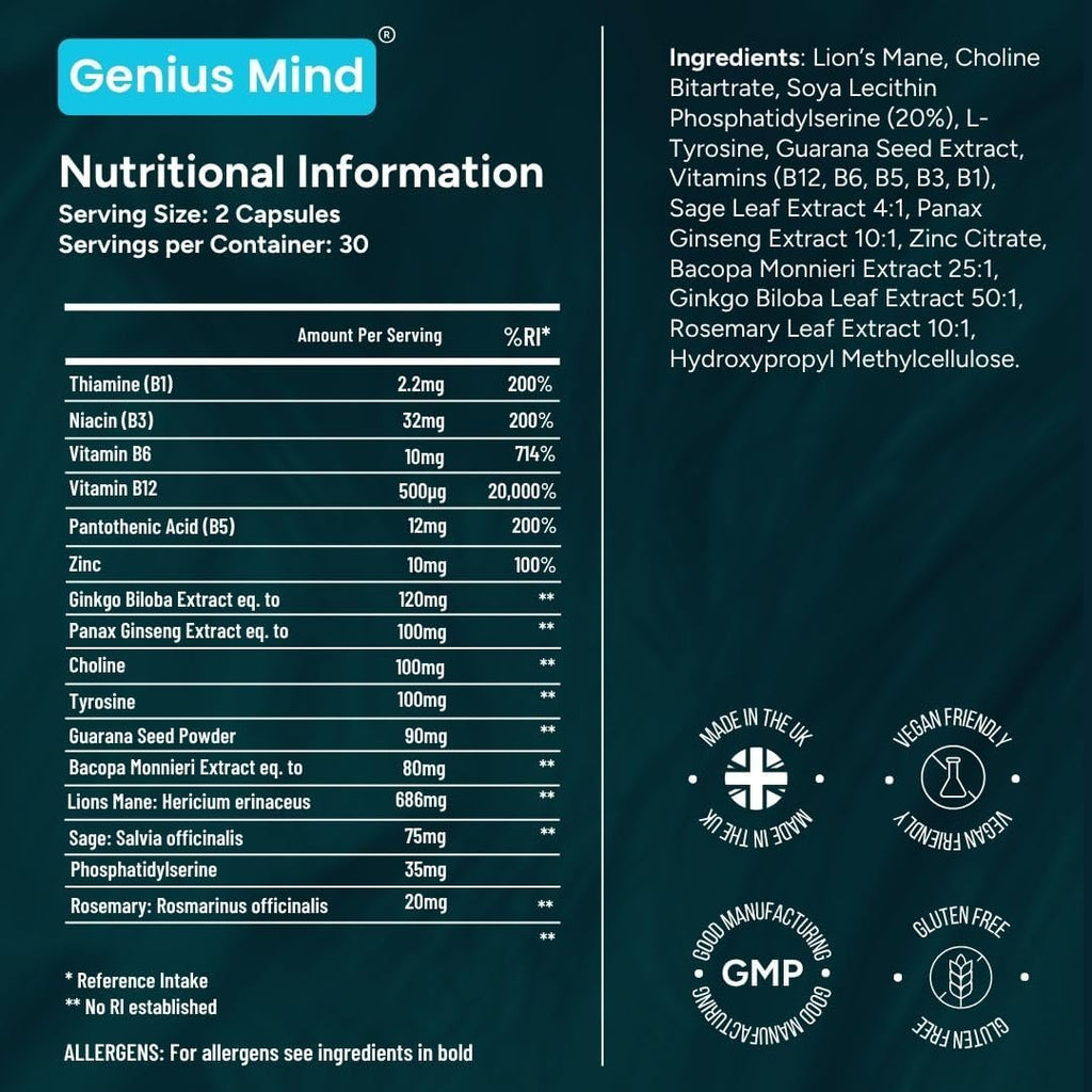 Genius Mind® Suplemento Nootrópico para el Cerebro