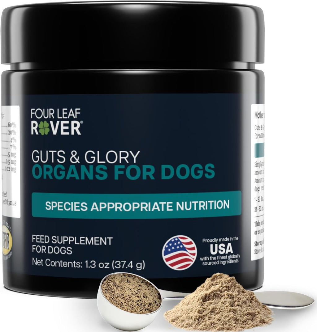 Four Leaf Rover Guts & Glory - Órganos liofilizados para perros - 100% vacuno alimentado con pasto - 30 dosis