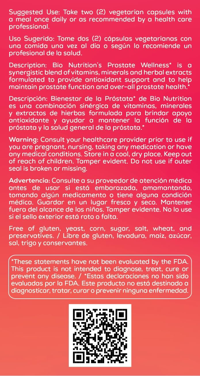 Bio Nutrition Prostate Wellness with Pumpkin Seed Extract - 60 Capsules