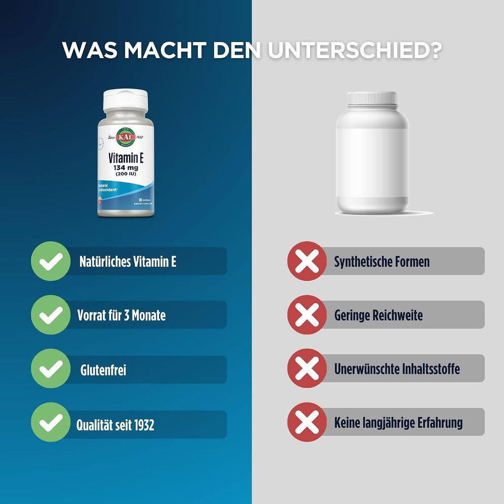 KAL E-200 D-Alpha Tocopherol 200 IU, 90 Cápsulas Blandas