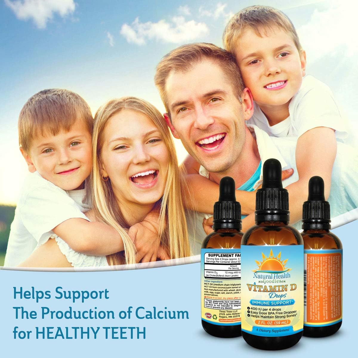 Vitamin D3 Drops for Adults and Children - 2 fl oz (59 ml) Liquid with 100 IU Dropper