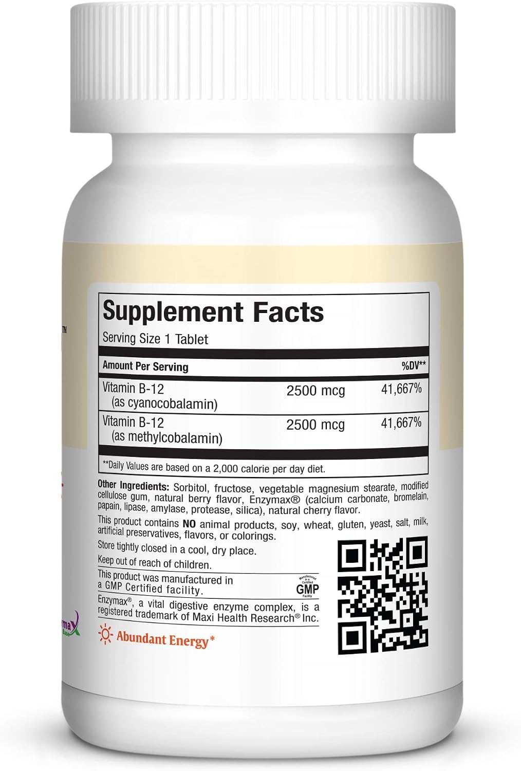 Maxi Health Vitamin B12 5000 mcg Chewable Tablets - Methylcobalamin & Cyanocobalamin - 60 Tablets