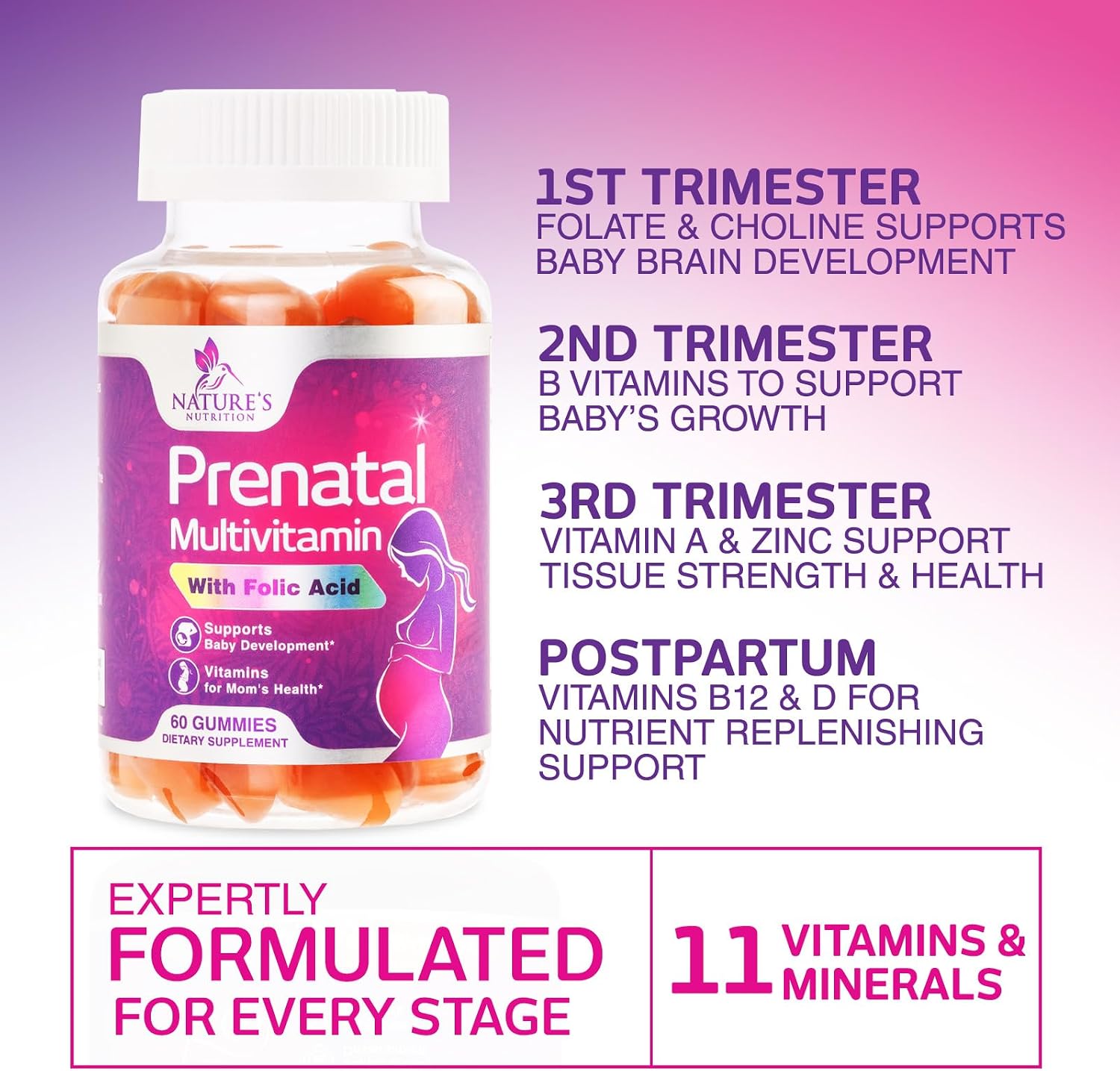Gomitas Prenatales con Ácido Fólico y Vitaminas - Nature's Nutrition