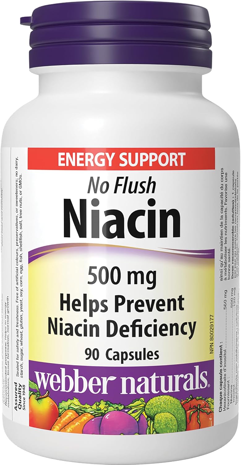 Webber Naturals Niacina sin Rubor Vitamina B3 Cápsulas, 500 mg, 90 unidades