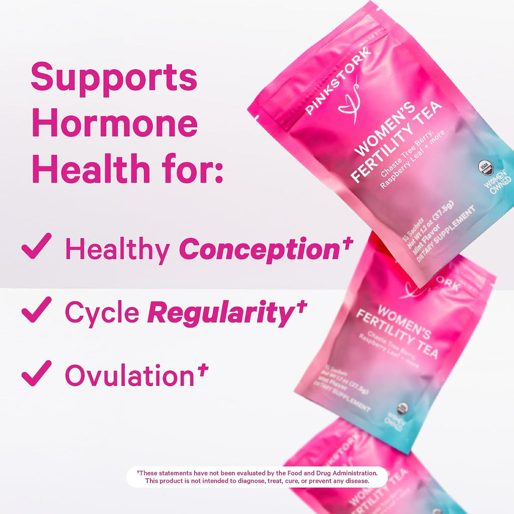 Pink Stork Pack de Fertilidad: Té de Concepción + Suplemento con Inositol, Vitex, Folato y Ashwagandha