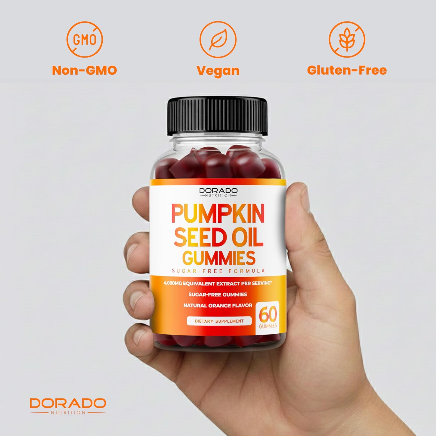 Gominolas de Aceite de Semilla de Calabaza 4000mg - Sin Azúcar, Sabor Naranja, Vegano (60 Gominolas)