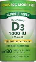 Nature's Truth Vitamina D3 1000 IU (25 mcg) - 130 Cápsulas Blandas - Sin Gluten y No-GMO