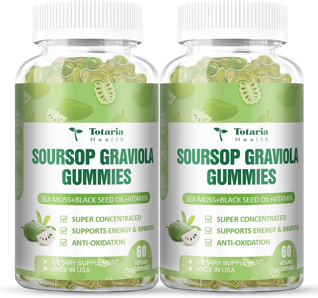 Totaria Sugar Free Soursop Oil Graviola Sea Moss Gummies - Apoyo Digestivo, Sueño, Piel, Inmunidad y Antioxidante - Guanábana con Musgo Marino, 150mg Aceite de Semilla Negra Orgánico No-OGM Vegano