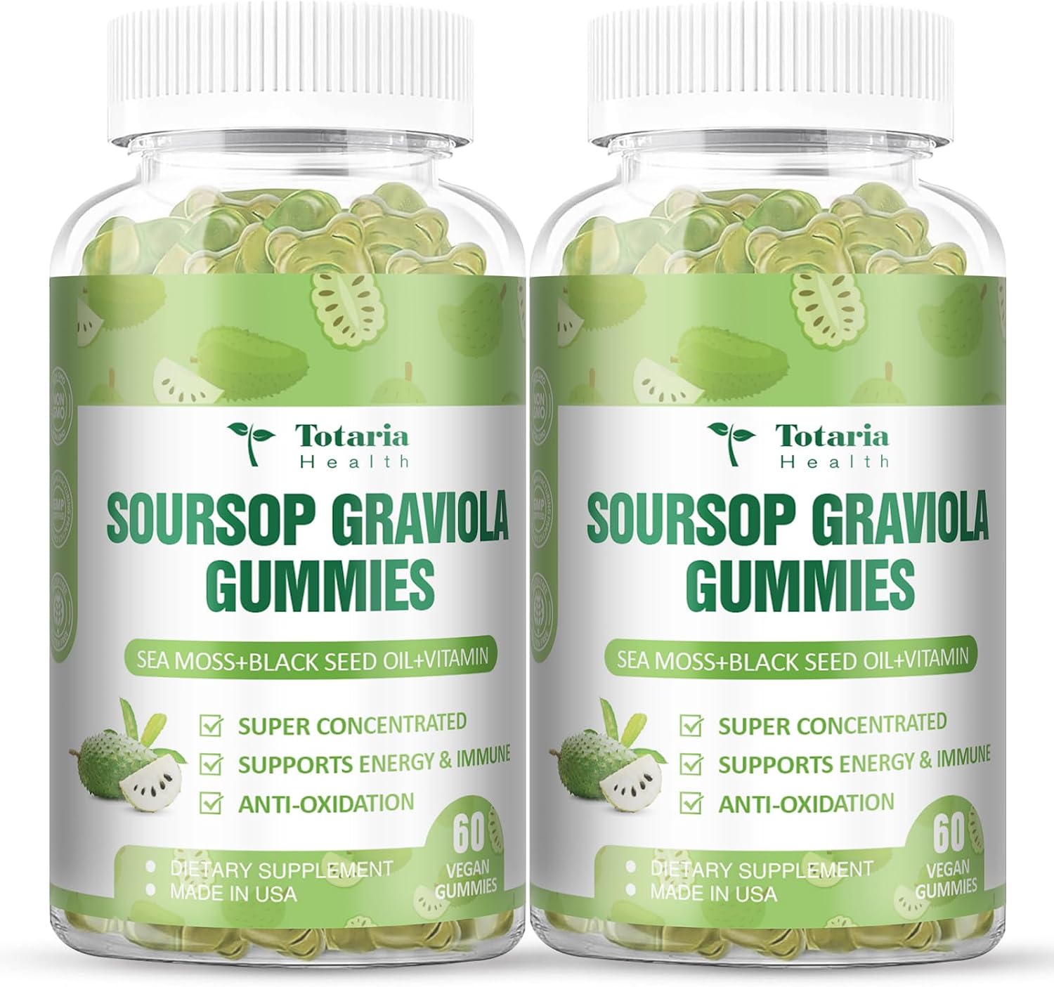 Totaria Sugar Free Soursop Oil Graviola Sea Moss Gummies - Apoyo Digestivo, Sueño, Piel, Inmunidad y Antioxidante - Guanábana con Musgo Marino, 150mg Aceite de Semilla Negra Orgánico No-OGM Vegano