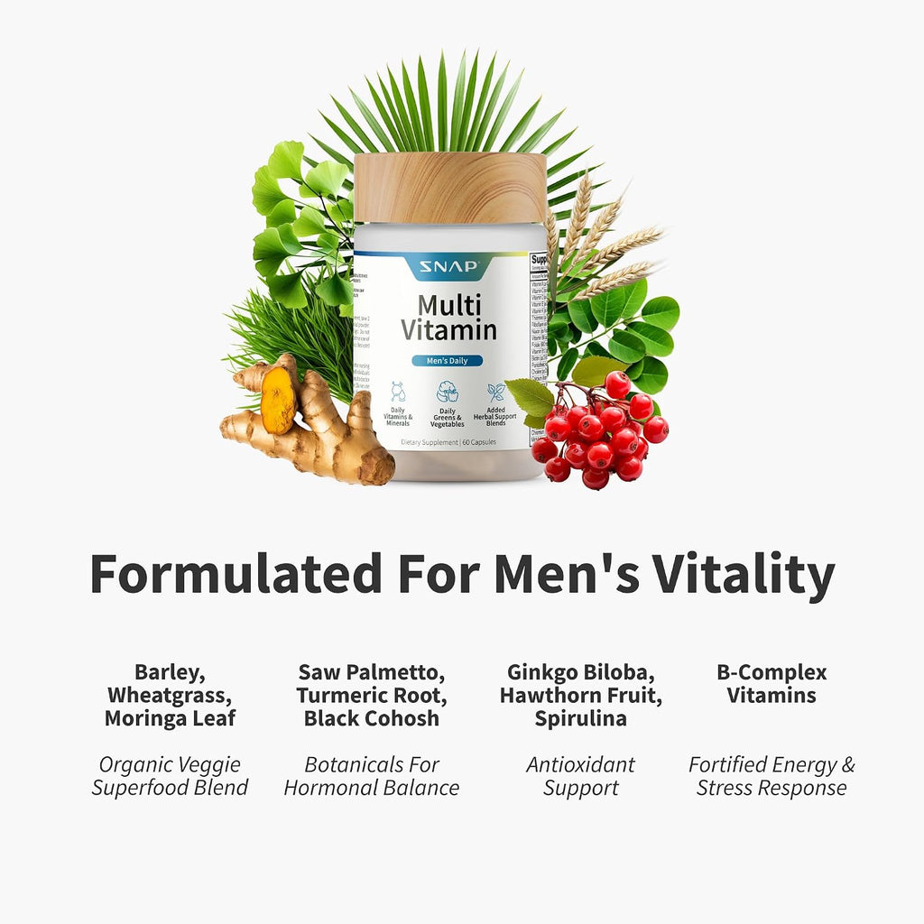 Snap Supplements Multivitamínico para Hombres – Vitaminas y Minerales Esenciales, 60 Cápsulas