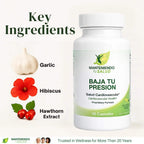 Baja Tu Presion - Suplemento Herbal de Espino y Ajo, 90 Cápsulas