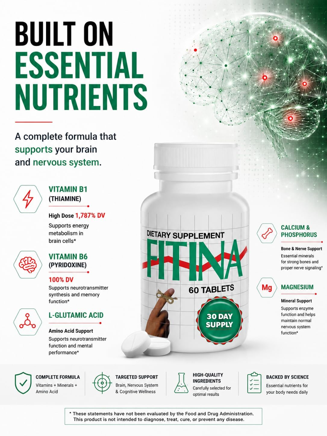 Fitina Complemento Cerebral con Vitamina B6 y Tiamina - 60 Comprimidos