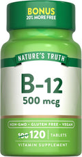Nature's Truth Vitamina B12 500 mcg - 120 Comprimidos - Vegano, No-Transgénico y Sin Gluten