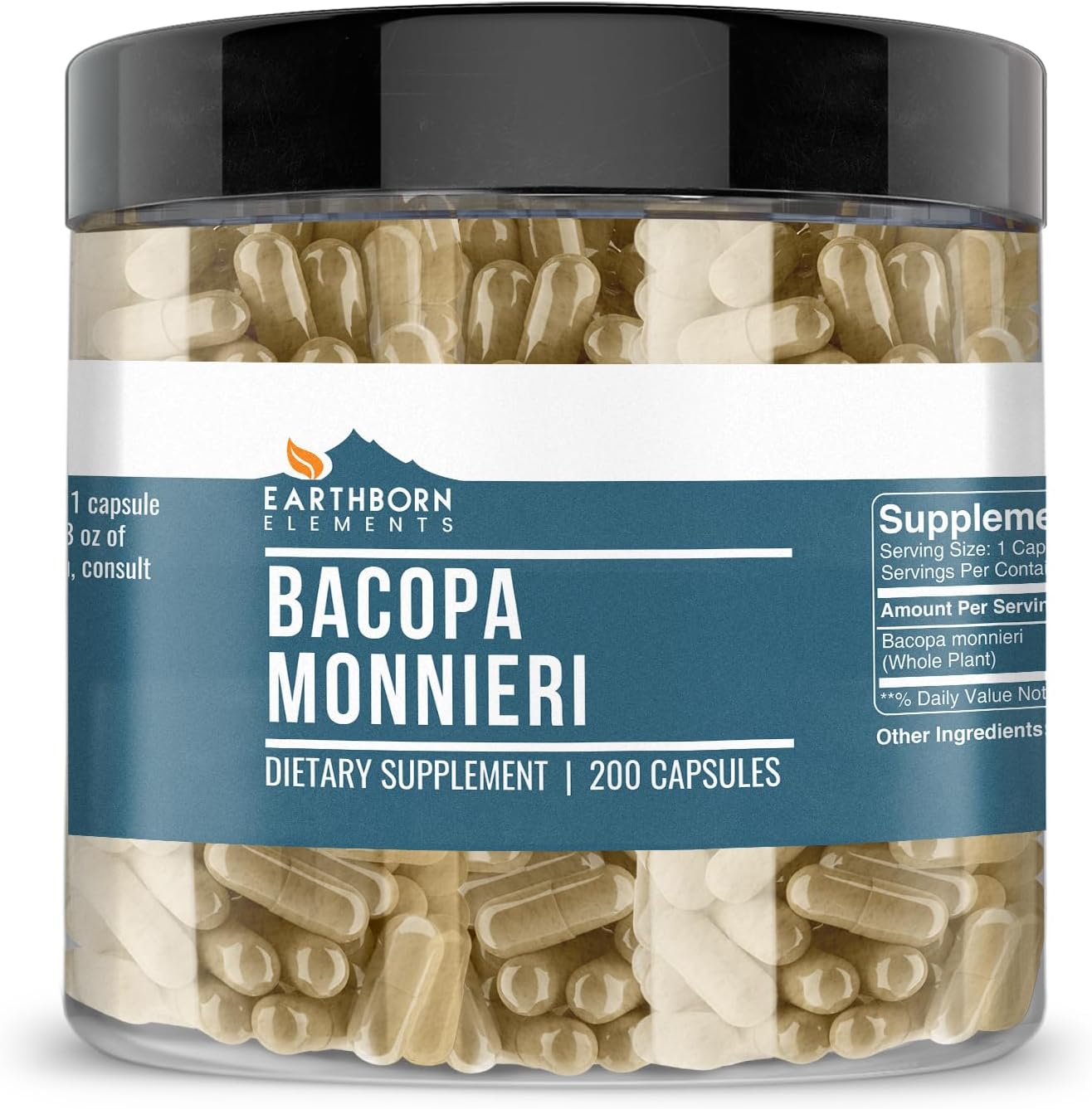 Earthborn Elements Bacopa Monnieri 200 Cápsulas, Puro y Sin Aditivos