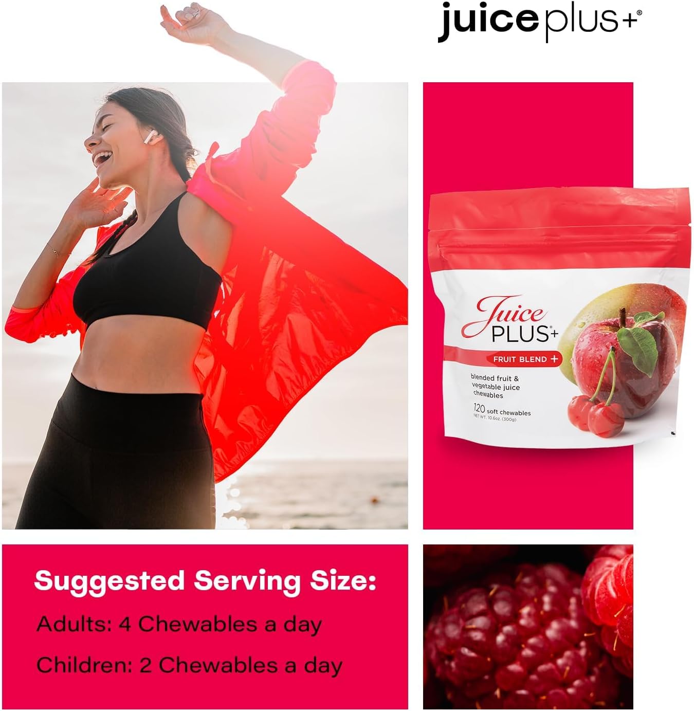 Juice Plus+ Fruit Blend Gummy Vitamins – Gomitas multivitamínicas veganas con 11 frutas y verduras, 120 unidades