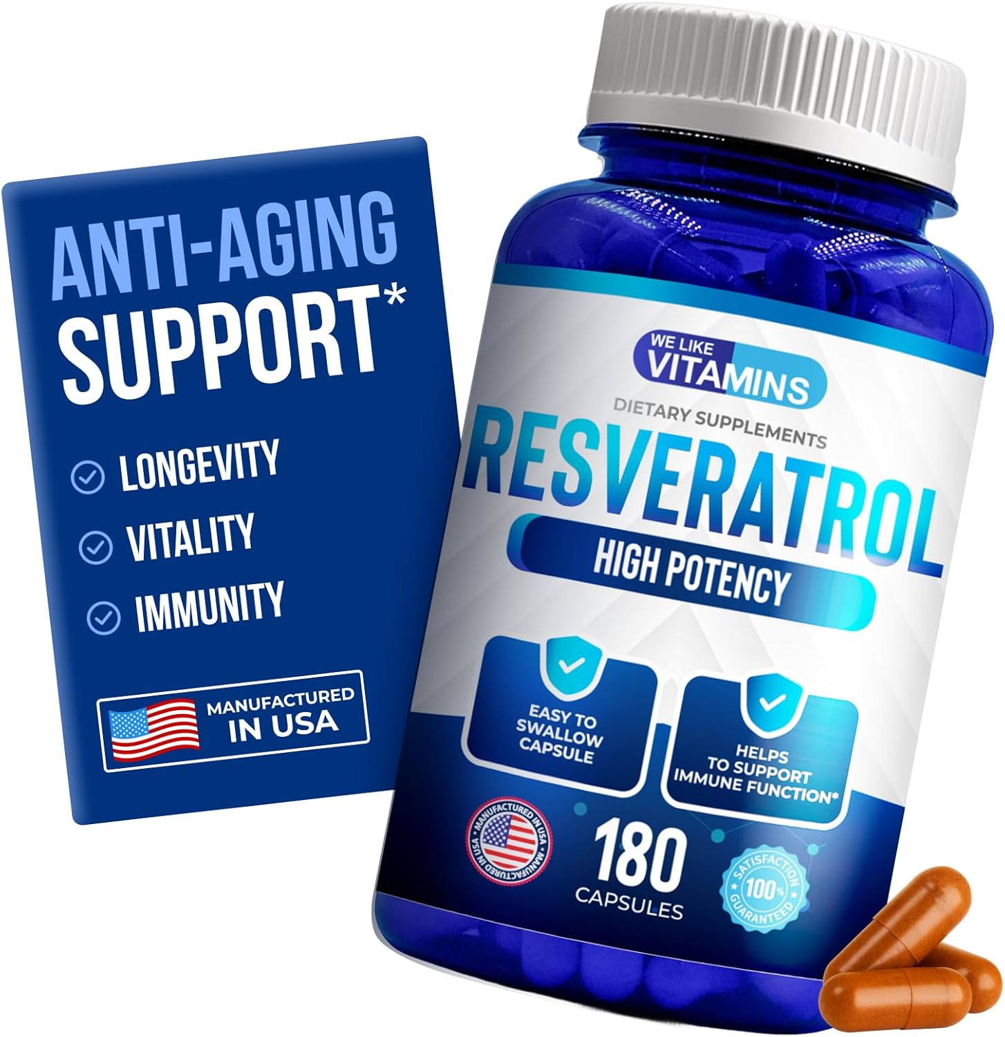 Resveratrol 1000 mg por Dosis - 180 Cápsulas Vegetales - Suplemento Antioxidante Natural