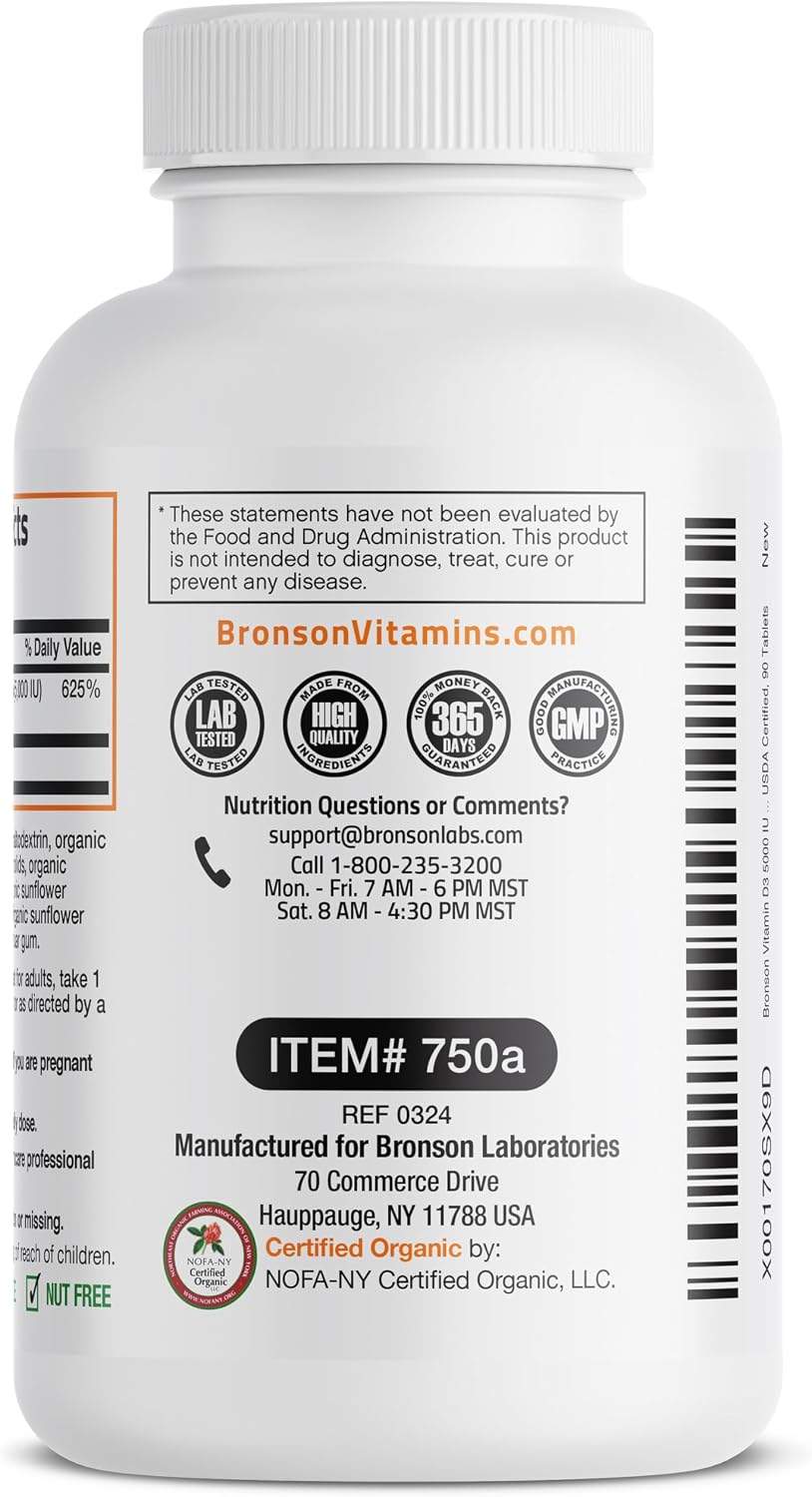 Bronson Vitamin D3 5000 IU USDA Certified Organic - 90 Tablets