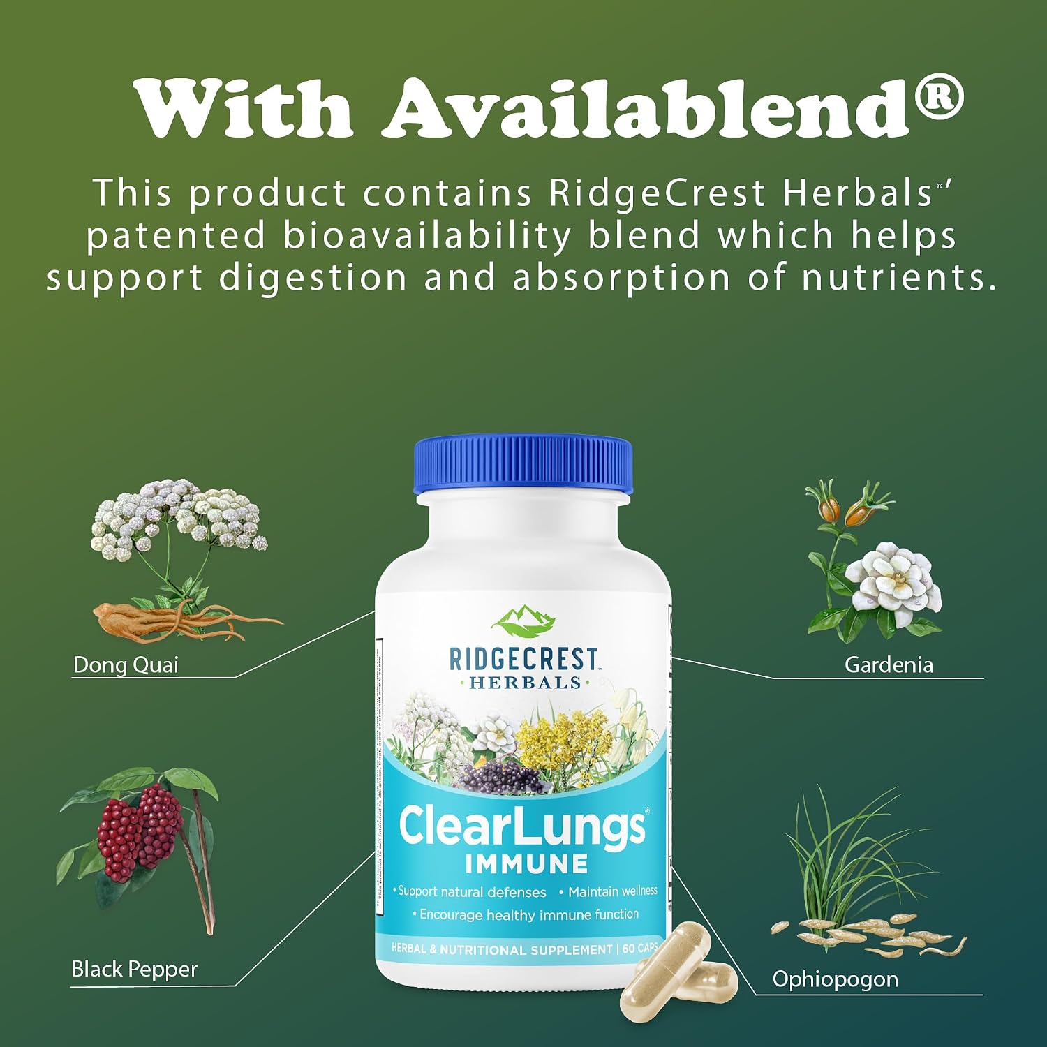 RidgeCrest Herbals ClearLungs Immune, 60 Cápsulas Veganas