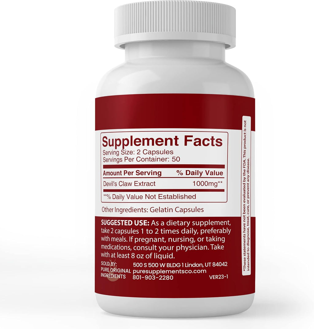 PURE ORIGINAL INGREDIENTS Extracto de Garra del Diablo, 100 Cápsulas