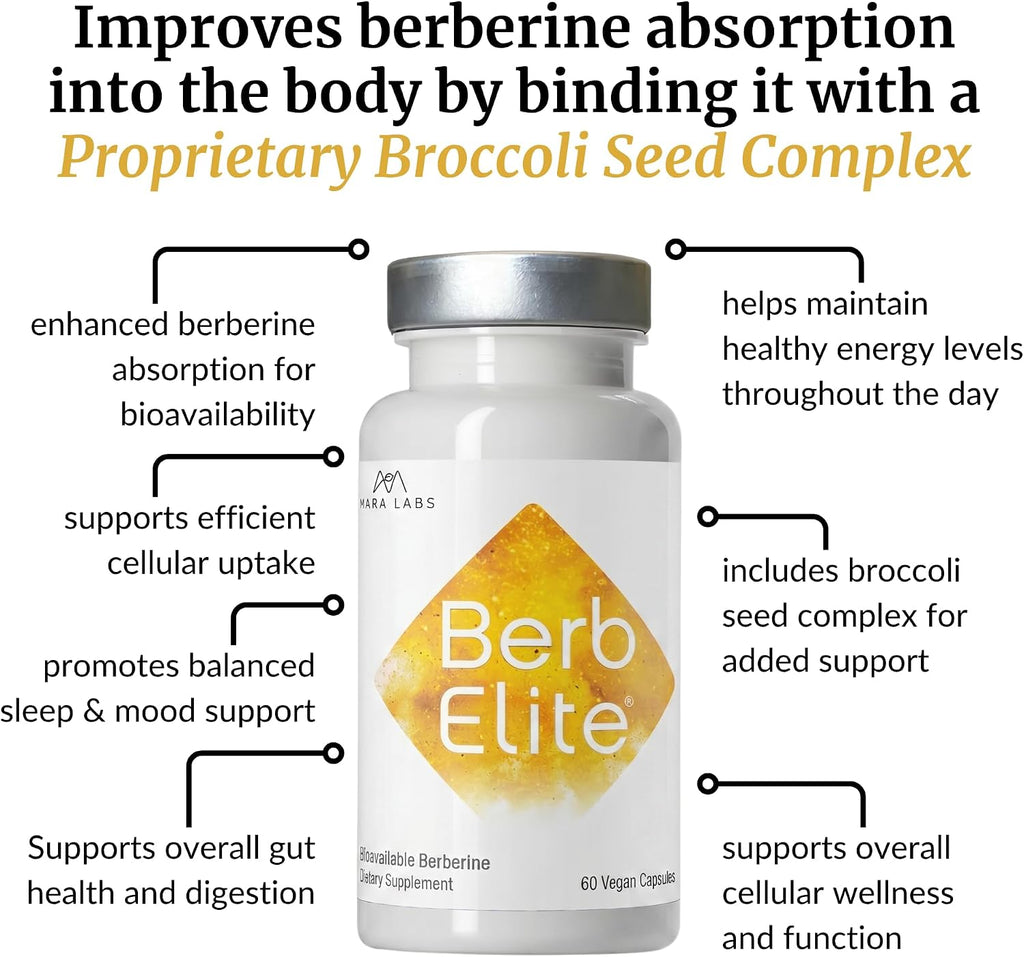BerbElite - Berberina HCL con Complejo de Semillas de Brócoli, 350mg, 60 Cápsulas Veganas