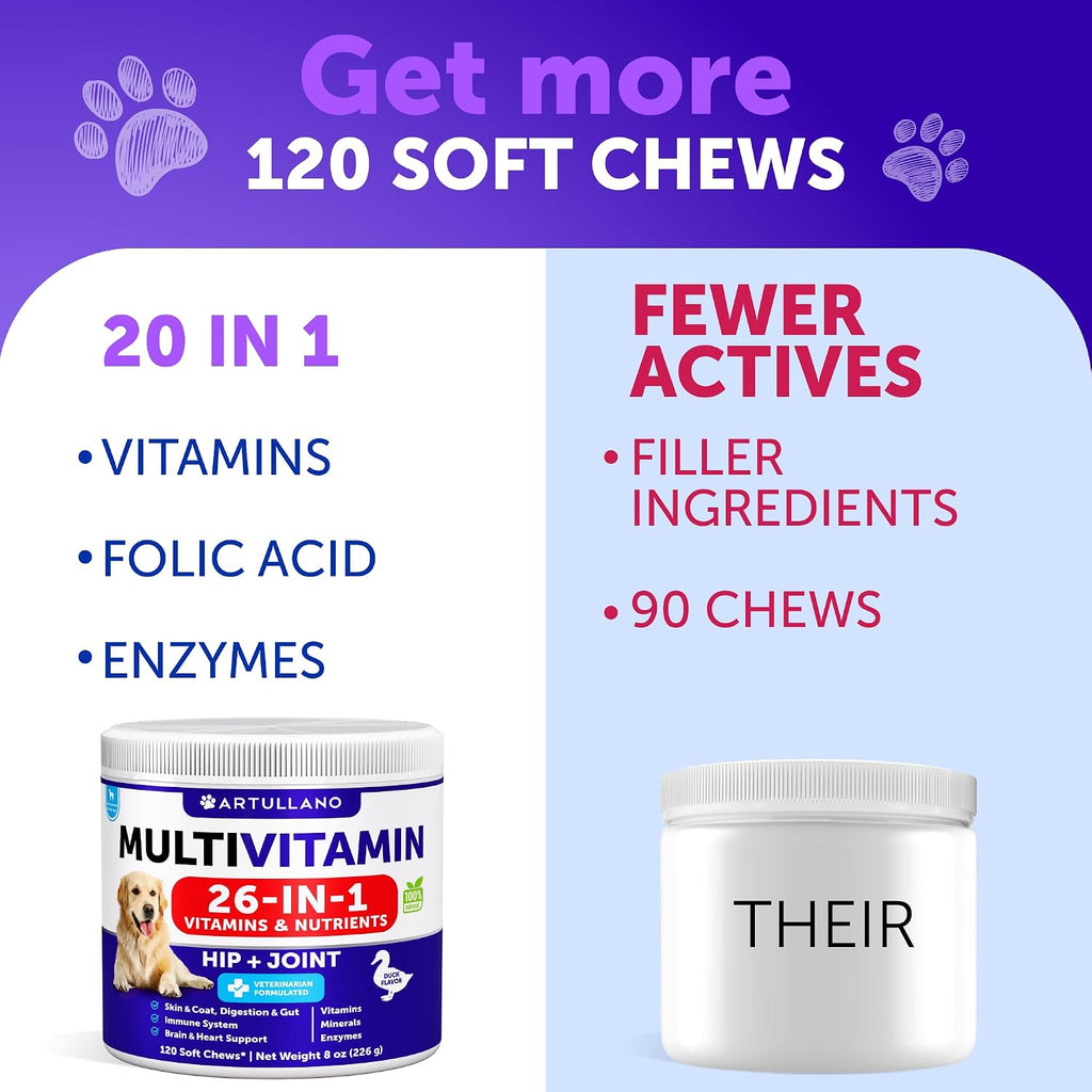Artullano Multivitamínico para Perros 26 en 1 con Glucosamina - 120 Comprimidos Masticables