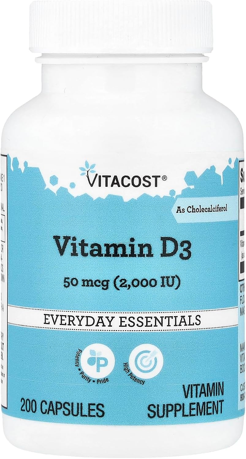 Vitacost Vitamina D3, 50 mcg (2.000 UI), 200 cápsulas