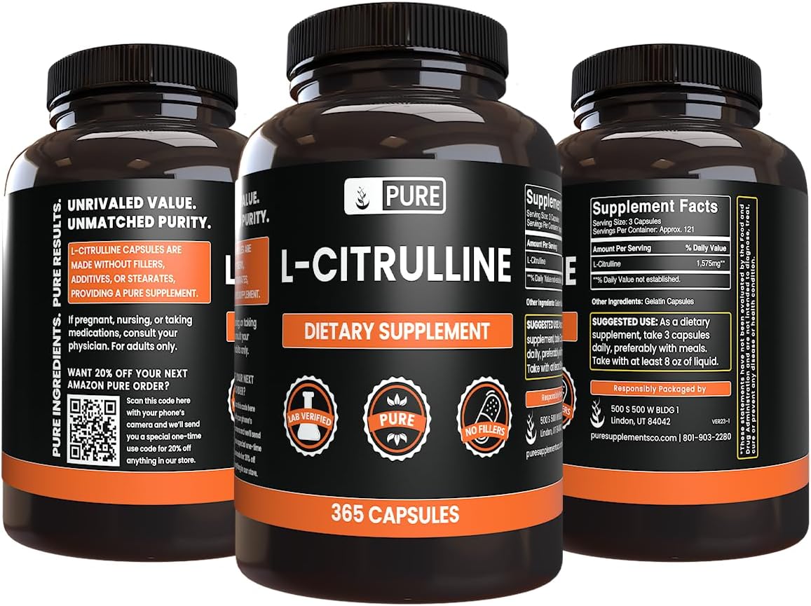 Pure Original Ingredients L-Citrulline (365 Cápsulas) - Sin Magnesio ni Rellenos de Arroz, Siempre Puro, Verificado en Laboratorio
