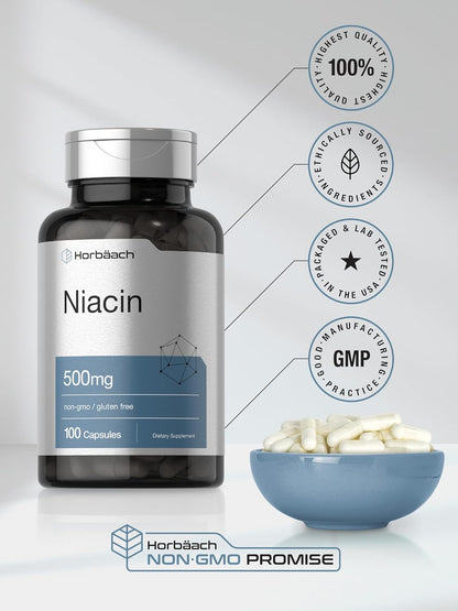 Horbäach Niacina | Vitamina B3 500mg | 100 – Si está tomando algún medicamento o tiene alguna condición médica, – Image 6