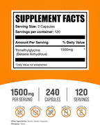 BulkSupplements.com TMG Cápsulas - Trimetilglicina como Betaína Anhidra, Suplemento de TMG - Sin Gluten, 2 Cápsulas por Ración (1500 mg), 240 Unidades