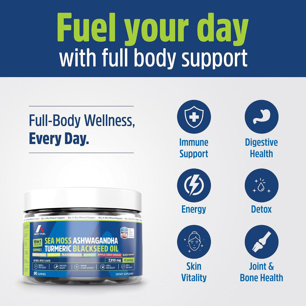 A1 Body Fuel Gominolas de Sea Moss, Fórmula 10 en 1, 90 unidades