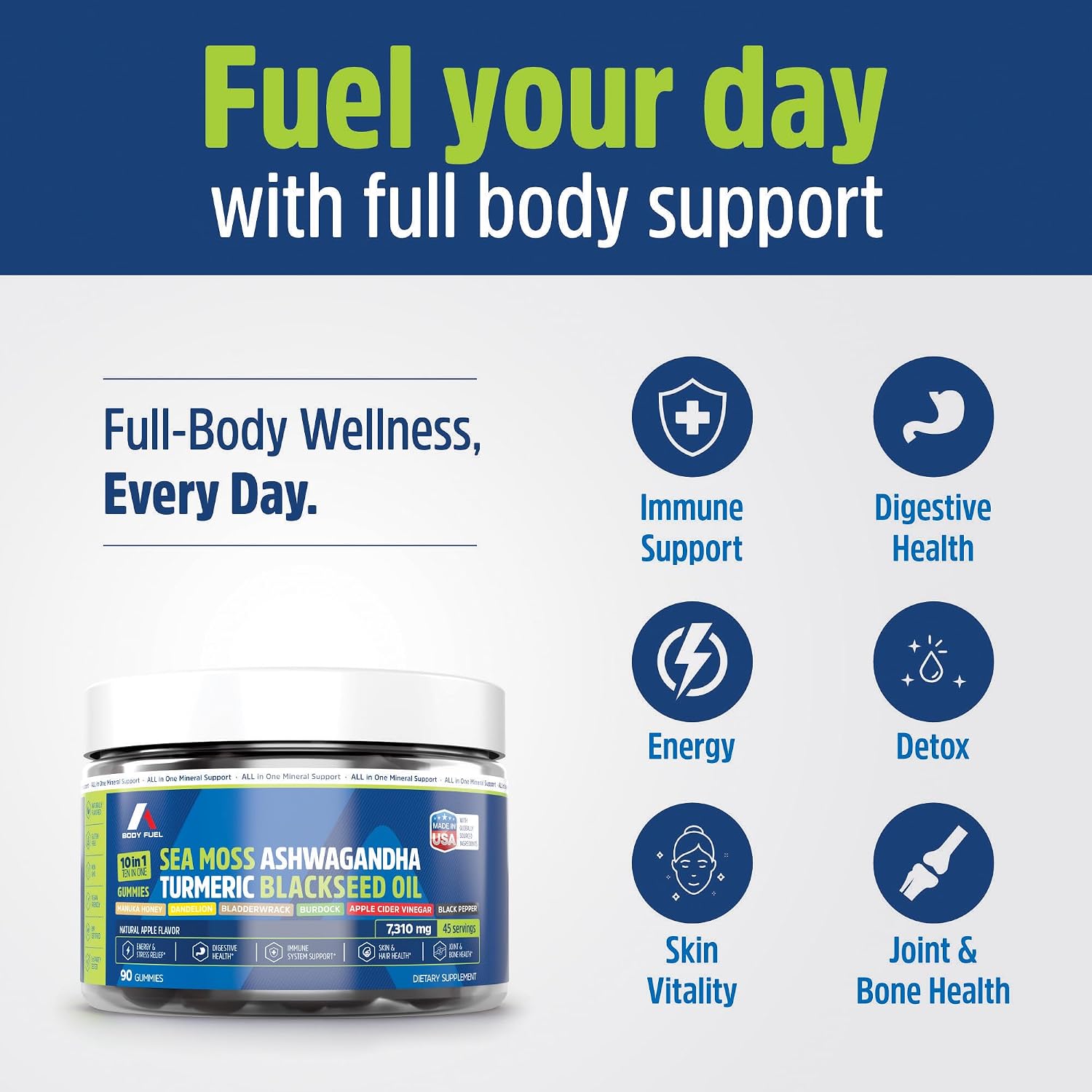 A1 Body Fuel Gominolas de Sea Moss, Fórmula 10 en 1, 90 unidades