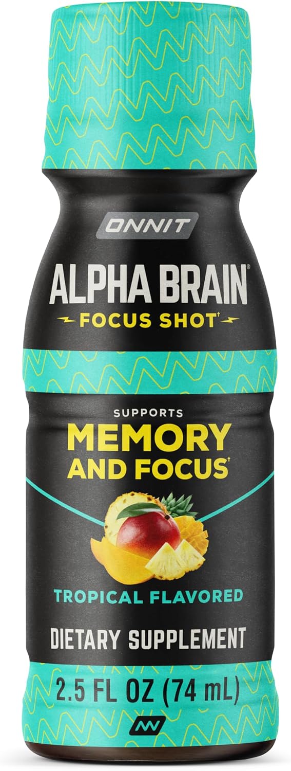 ONNIT Alpha Brain Focus Shot, Sabor Tropical, 6 unidades, Certificado IGEN™ No GMO