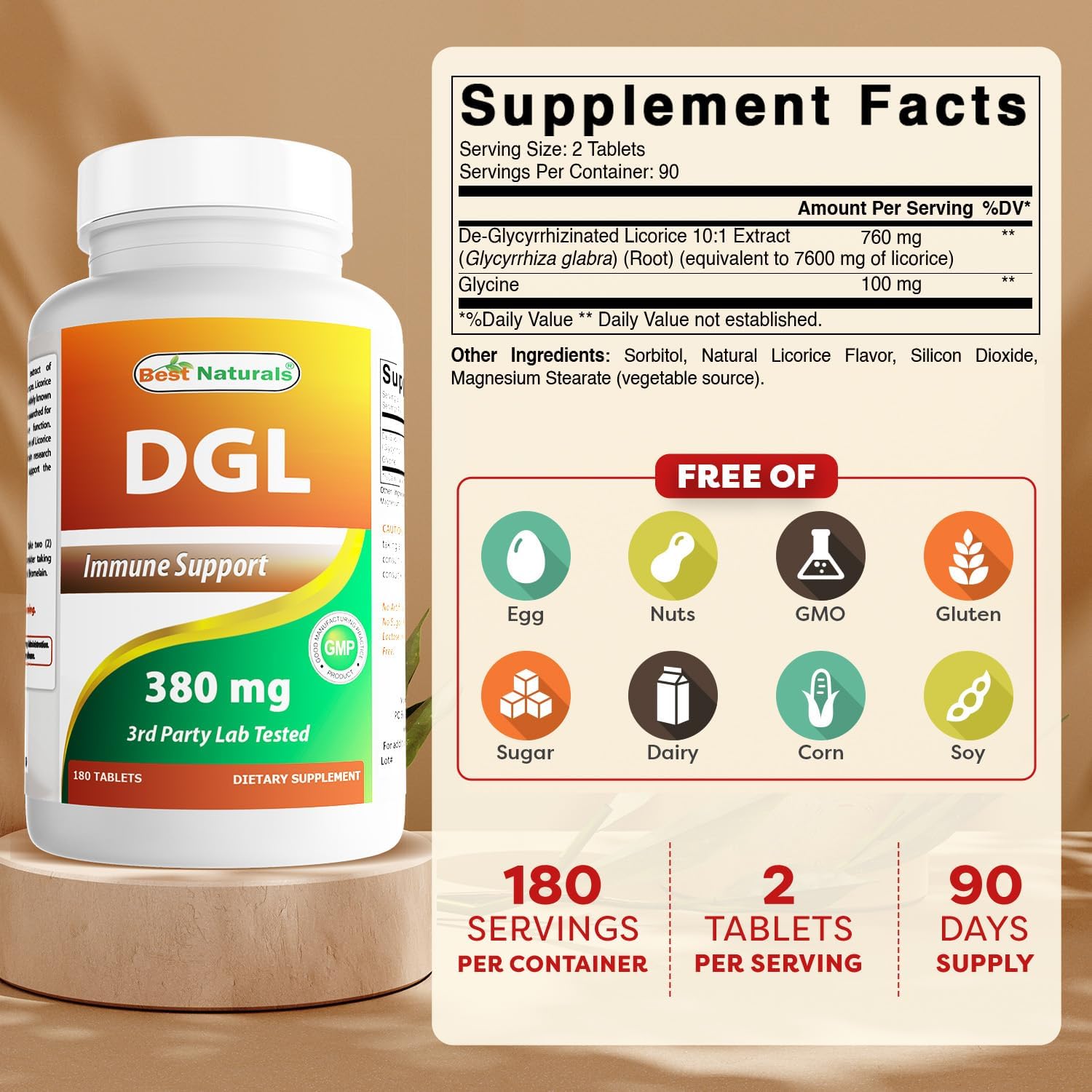 Best Naturals DGL Comprimibles 380 mg 180 Comprimidos