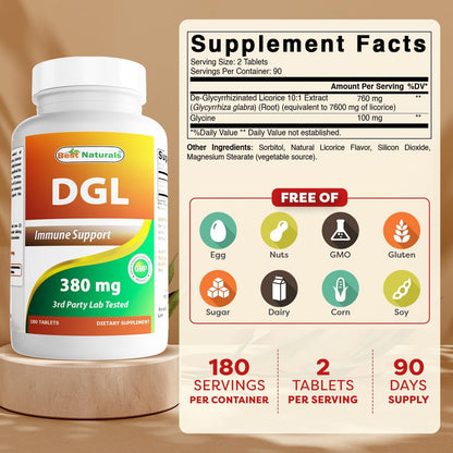 Best Naturals DGL Masticable 380 mg - 180 – Alivio de la acidez ocasional: Muchas personas lo utilizan para calmar – Image 2