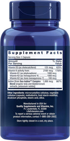 Life Extension Vitaminas D y K con Yodo Marino, 60 Cápsulas